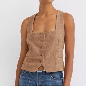 NWT Loft Tan Camel Herringbone Wool Blend Button-Up Vest